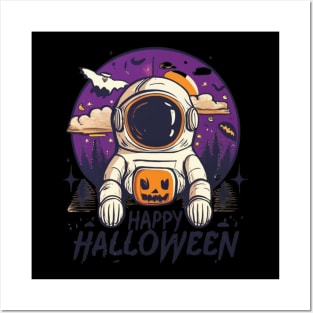 Happy Halloween Pumpkin Astronaut Lovers Posters and Art